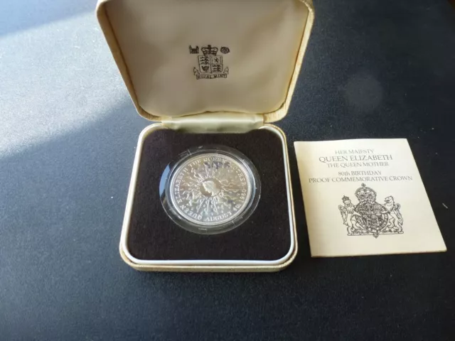 U.k. - 1980 Queen Mother Silver Proof Crown In Case + Coa