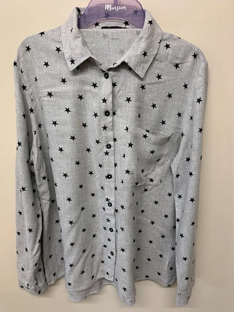 TU - Ladies Size 16 Grey Long Sleeved Star Patterned Blouse Top