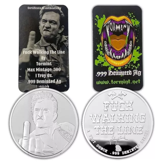 Johnny Cash Fook Walking The Line 1 oz .999 Fine Silver Art Round