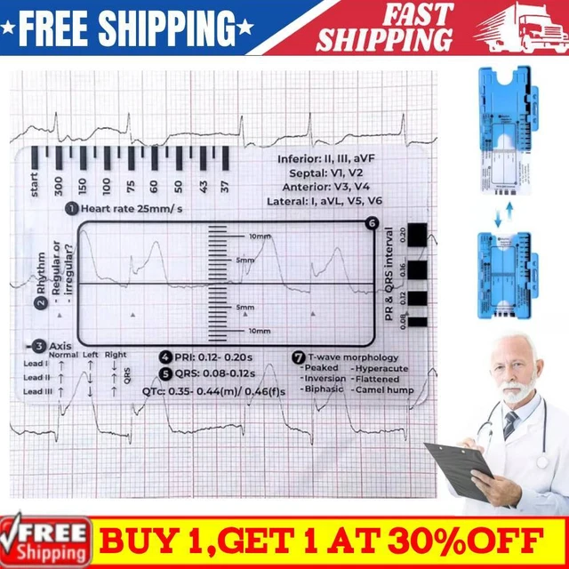 ECG/EKG 7 STEP Ruler Card For ECG/EKG Interpretation Portable ECG EKG ...