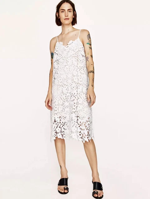 ZARA SS17 STRAPPY Lace Midi Dress White 2731/059 Size L $79.00 - PicClick