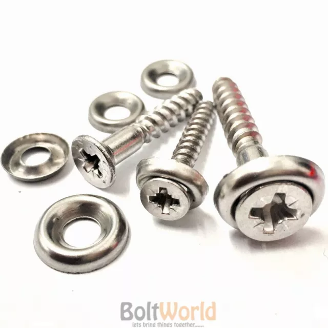 6g 7g 8g 9g A2 STAINLESS WOOD SCREW COUNTERSUNK + A2 CUP WASHER, POZI CSK SCREWS