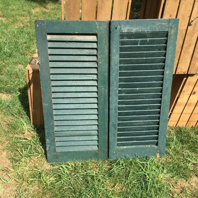 Vtg Pair of Wood  Door,  Shutter Architectural Salvage Wall Art Panels 14in x 33