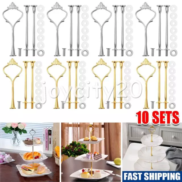 10-Set 3 Tiers Cake Plate Cupcake Stand Rack Fittings Handle Rod Wedding Party