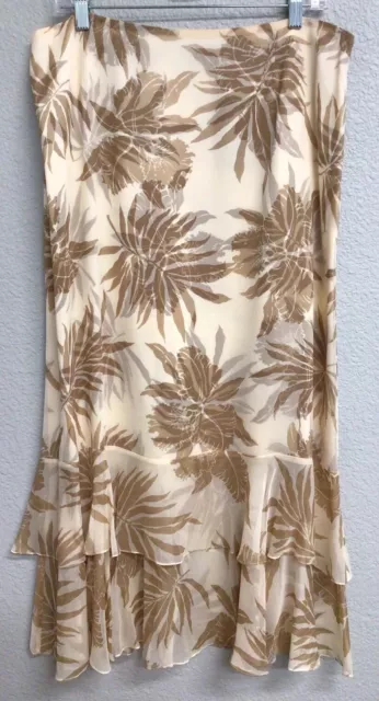 DANA BUCHMAN NWT 100% Silk Satin A Line Skirt Beige Floral Women's Size ...