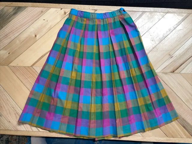 Vtg 1960s Suntogs Of Miami Pleated Colorful Cotton Blend Girls Skirt 22” Waist