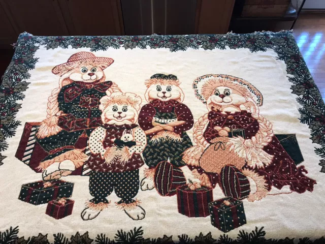 Vintage Christmas Thanksgiving Fall Tapestry Throw Blanket Afghan Fringe 56 x 45