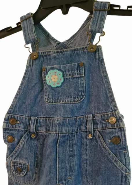 Oshkosh BGosh Girls Bib Overalls sz 3T Blue Denim Embroidered Flowers