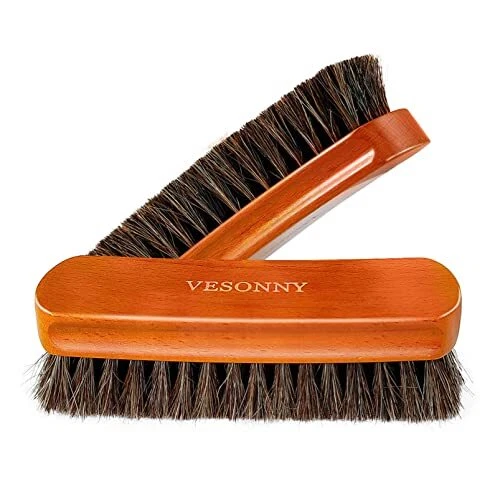 2 Pieces Horsehair Shoe Brush Shoe Cleaning Brush Natural Bristles