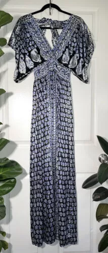 Calypso St. Barth Blue Paisley Silk Maxi Dress Women's Size XS