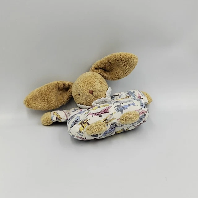 Doudou semi plat lapin beige blanc avions Trousselier - 32633