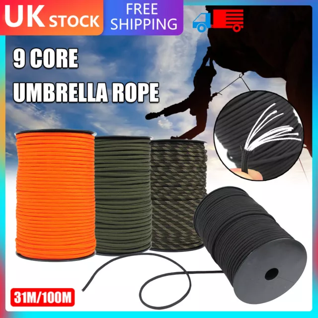 31m-100m Army Military Paracord Reel 4mm Basha Tent Camping Guy Rope Para Cord