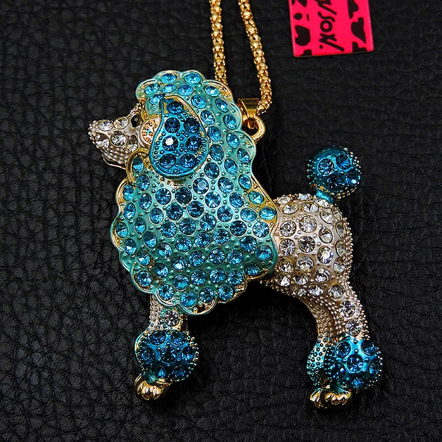 Hot Betsey Johnson Blue Crystal Dog Bling Animal Necklace Sweater Chain