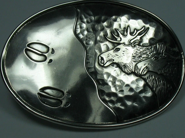 Gürtelschnalle Silber 925 Skandinavien Handarbeit Elch groß und schön