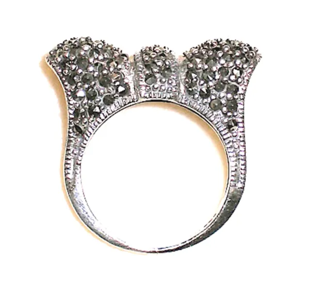 (SIZE 8) LOVELY BOW RING: Marcasite Studded Ring .925 STERLING SILVER