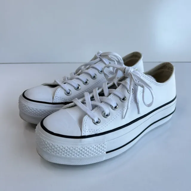 CONVERSE Sneakers Womens 35 White Leather All Star Platform Chuck Taylor RRP$161