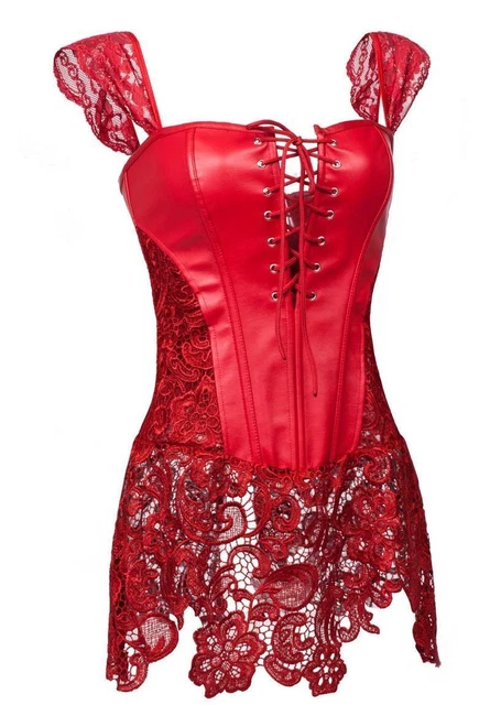 Corset Style Victorien Satin Et Dentelle – Rouge, Taille S (85B) Ou M (90B), Neuf