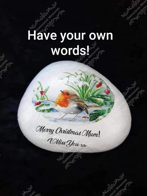 Personalised Christmas Robin Decorative Stone Grave Ornament Memorial Own Words