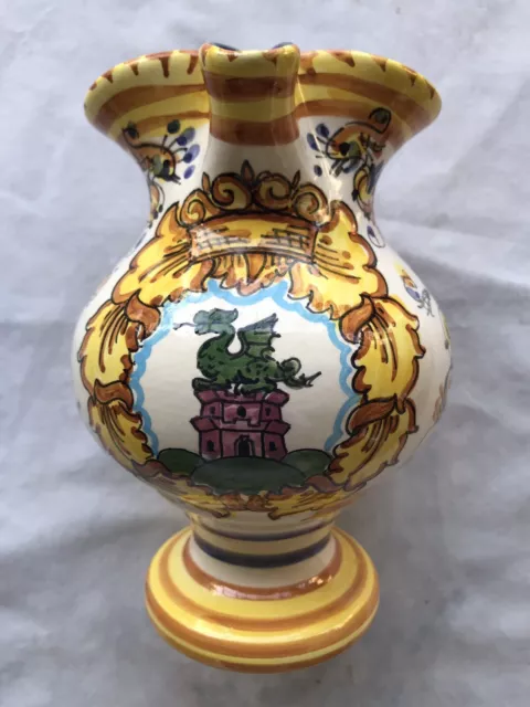 Vintage Ljubljana Slovenia Majolica Hand Painted Pottery Pitcher With A Dragon