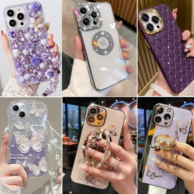 For iPhone 14 15 Pro Max 13 12 11 XR 8 Plus XS Case Bling Cute Shockproof Cover