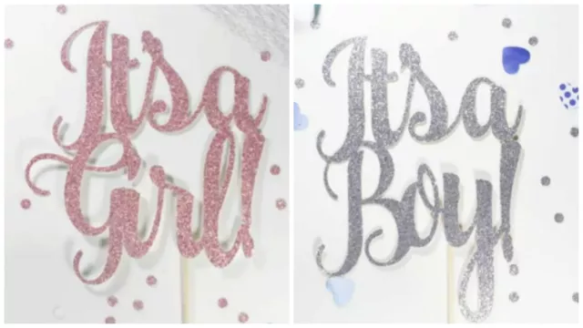 Baby Shower It's A Girl | It's A Boy Glitter Cake Toppers | He Or She Topper