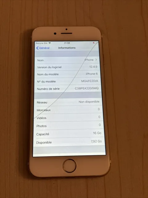 Apple iPhone 6 - 16 Go - Or - Débloqué - Écran Cassé - Batterie 82% (581)