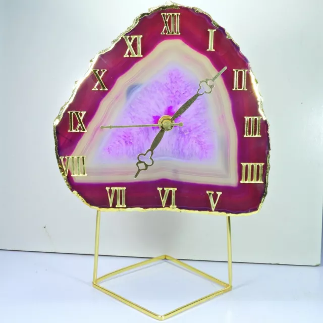 Horloge de table en pierre précieuse d'agate galvanisée naturelle...