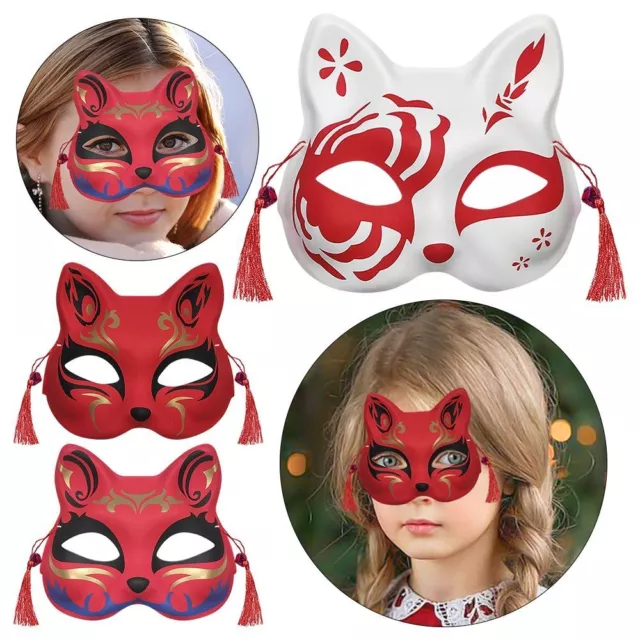 Hand Drawing Anime Mask Cat Face Cover Funny Kabuki Kitsune Mask  Masquerade