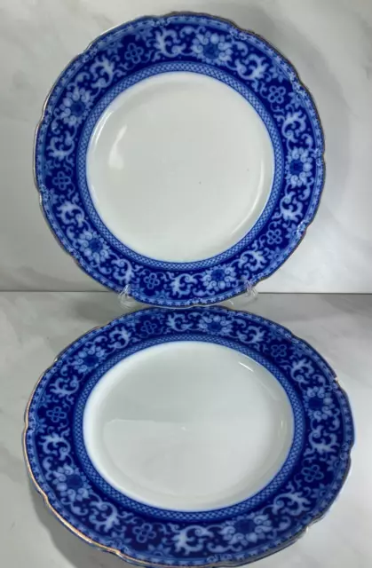 2 Antique Grindley Blue Flow Glenmore 10" Dinner Plates Antique China --CRAZING