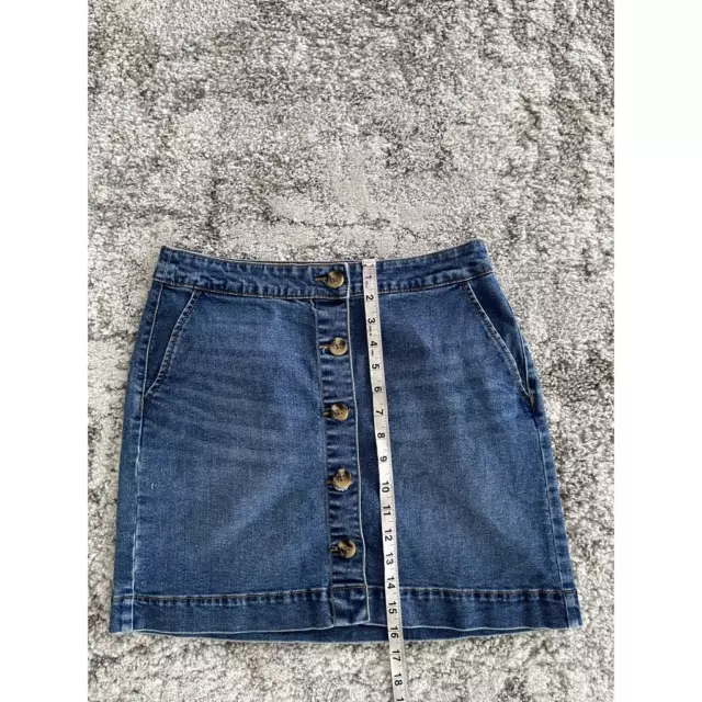 Maison Jules Womens Straight Skirt Blue Mini Stretch Pockets Denim Button 8 2