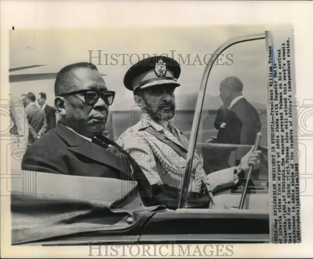 1963 Press Photo William Tubman with Haile Selassie at Addis Ababa airport