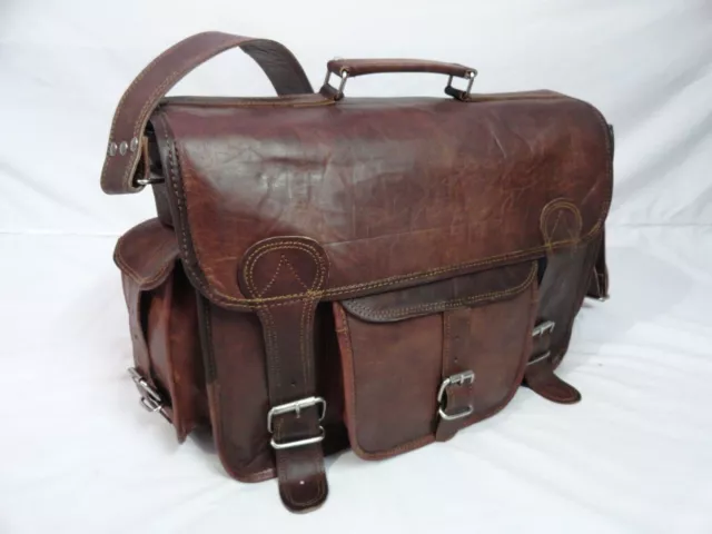 16" Leather Briefcase Messenger Bag Digital SLR DSLR Camera Padded Case Satchel