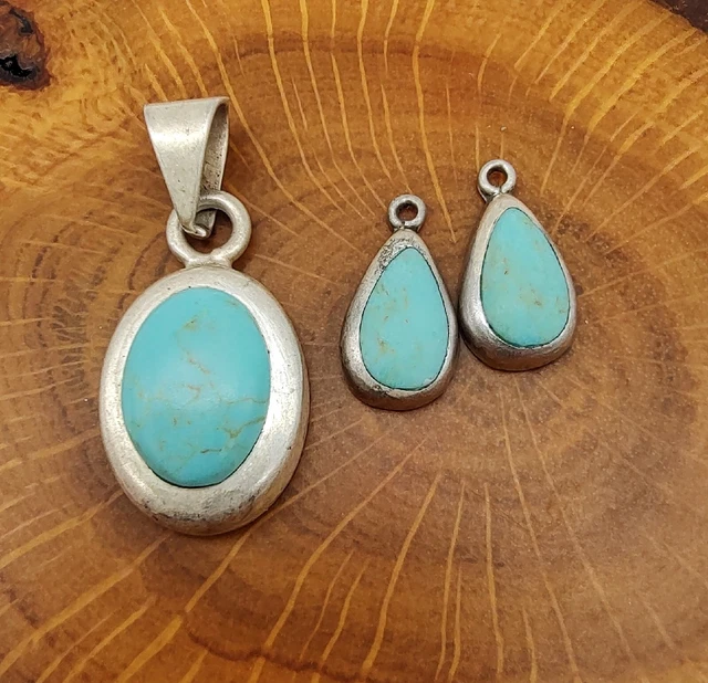 Mexico 925 Sterling Silver Teardrop Earrings & Turquoise Pendant