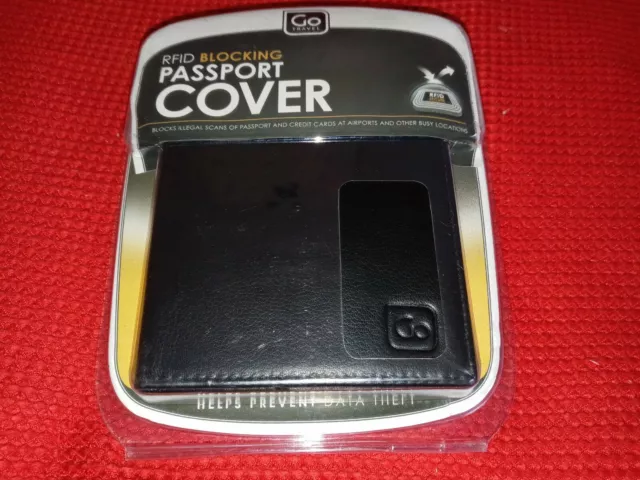 Go Travel RFID Blocking PassPort Black Leather Cover/Holder New