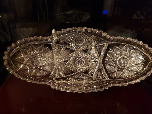 11" Tray Bowl Celery American Brilliant Period Cut glass Crystal Ideal co Jewel