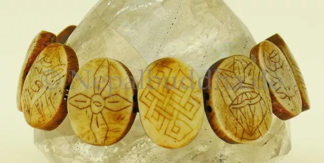 Bracelet Luck Beige Handmade Carved Symbol Buddhism Oval Gift