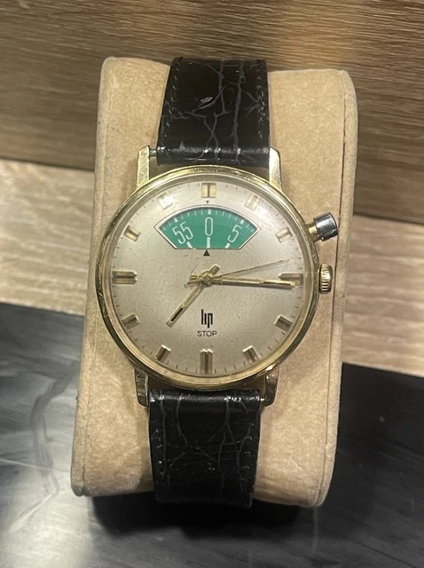 Montre Mécanique Lip R55 - Cadran Rare - Boîtier Plaqué Or, Bracelet Cuir - Occasion