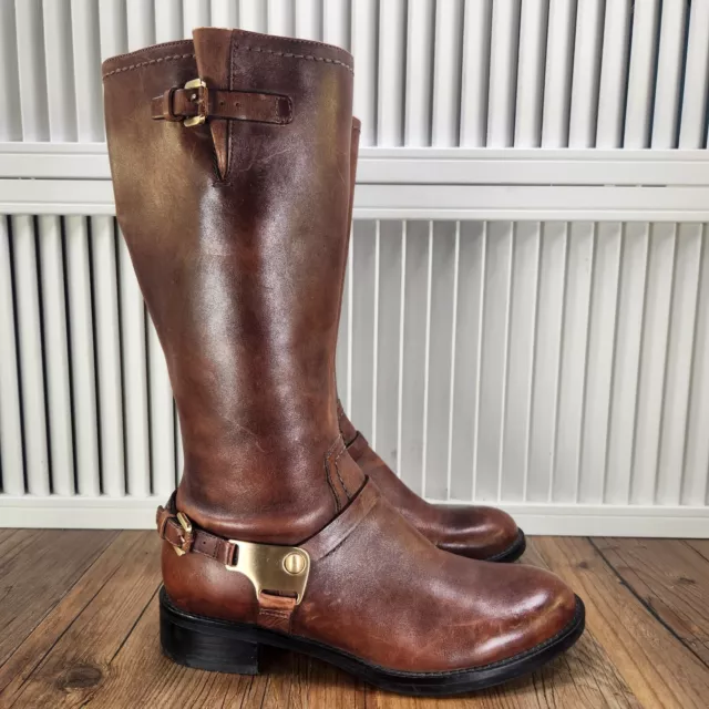 ECCO HOBART HARNESS Brown Leather Riding Knee High Boots Sz 38 US 7 7.5 69.00 PicClick