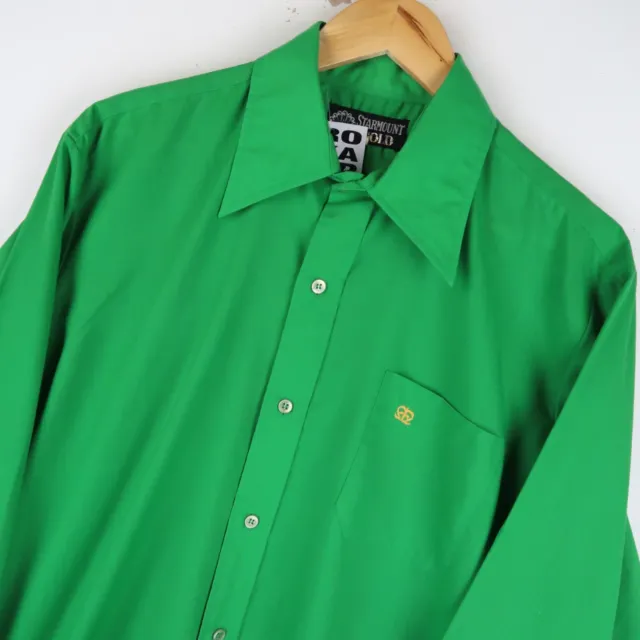 Camicia Uomo Vintage Anni '70 Verde Pugnale Disco Smeraldo TAGLIA L/XL 41 (M470)