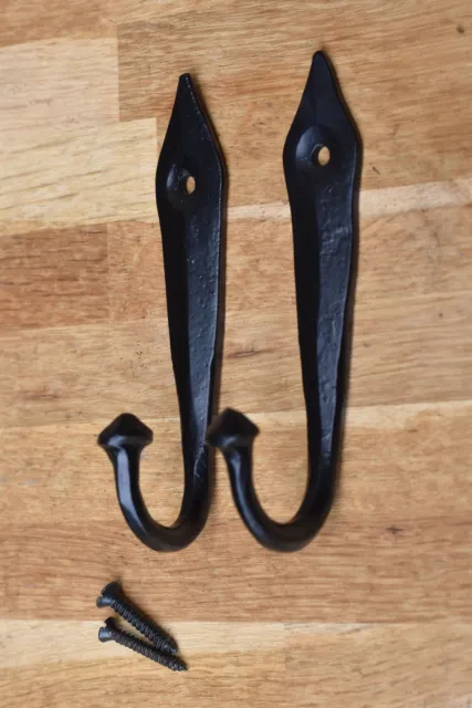 Pair 4.5 Inch Black Iron Ancient English Design Coat Hook Door Hanger Hook Ob4