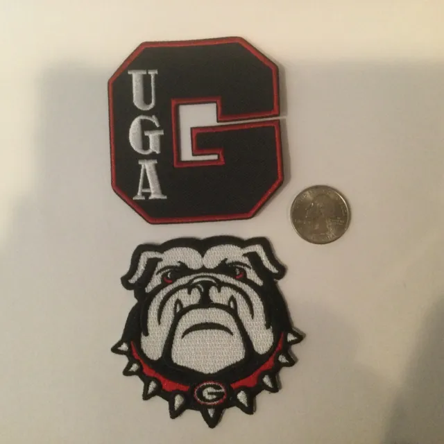 (2) UGA Georgia Bulldogs Vintage Embroidered Iron On Patches Patch Lot 3"