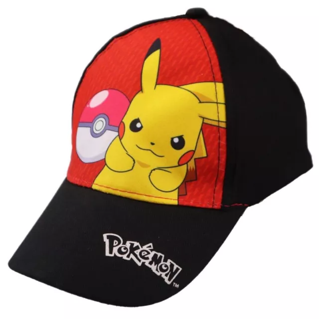 Pokemon Pikachu Cappello con visiera Baseball Bambini da 5 a 10 anni Nero Rosso