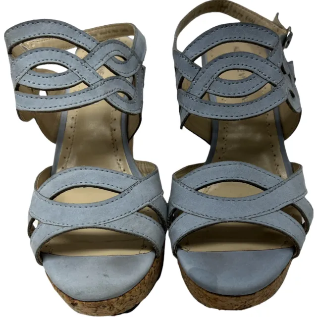Adrienne Vittadini Women's Camber Leather Light Blue Suede Wedge Sandals 6.5 M