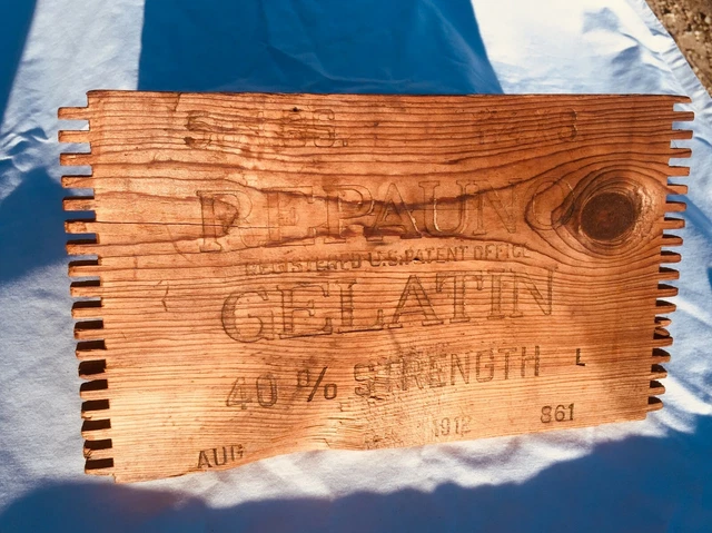 REPAUNO  GELATIN  Box End Piece  50 LBS 1-1/4 X 8  40% Strength   AUG 1912  RARE