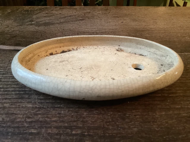 Bonsai Pot- oval , 9 inch length- light grey crackle glaze Bonsai Pot- oval , 9 inch length- light grey crackle glaze