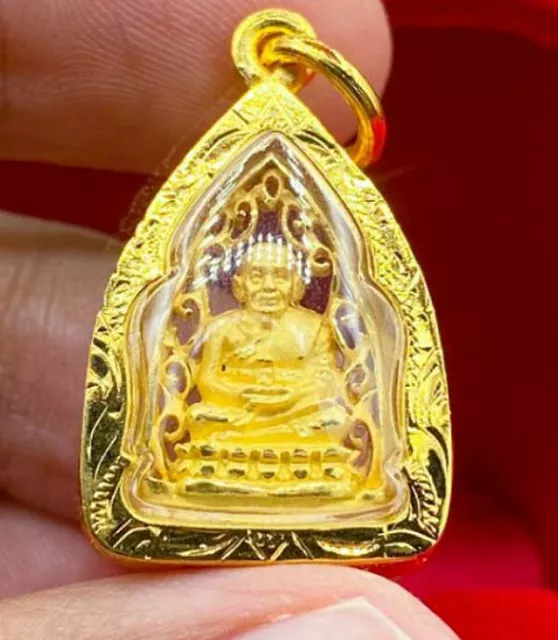 Phra LP Tuad Wat Changhai Gold Case 96.5% Powerful Thai Buddha Amulet Pendant