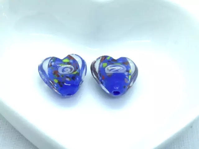 2 handmade glass lampwork beads, translucent, blue, coloured inner 16mm
