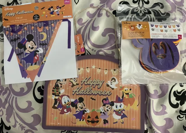 Daiso Disney Mickey Mouse Pumpkin Hanging Sign Banner  Halloween Felt Garland