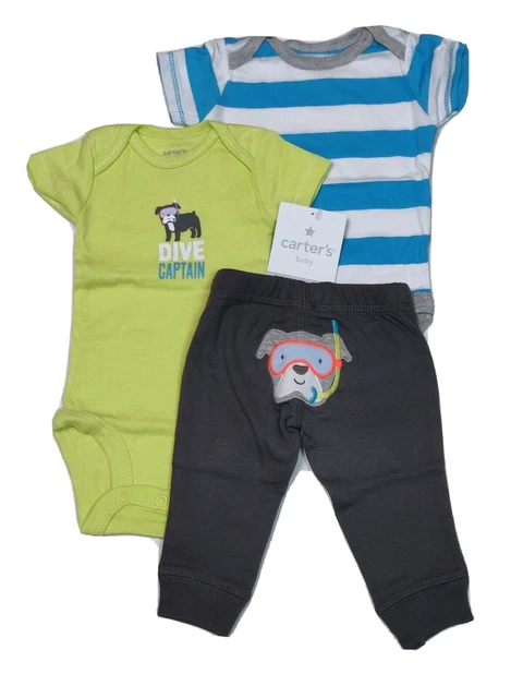Carters Newborn 3 Piece Set for Boys Summer Time Dog Dive Captain Snorkel