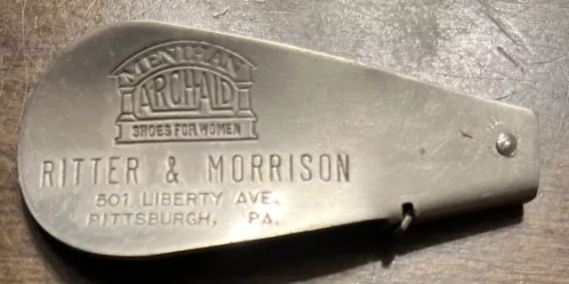 Vintage Metal Advertising Shoe Horn Button Hook Ritter & Morrison Pittsburgh PA